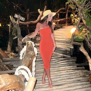 Snatched midi dress orange